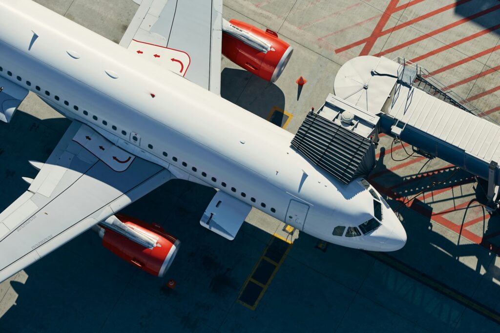 Aerial view of airplane at airport
