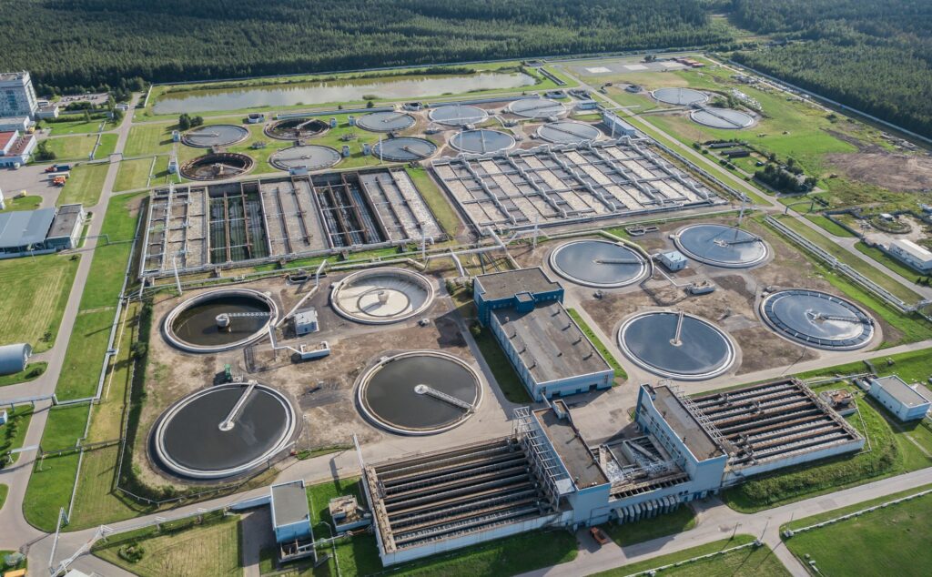 Aerial view of water treatment facility