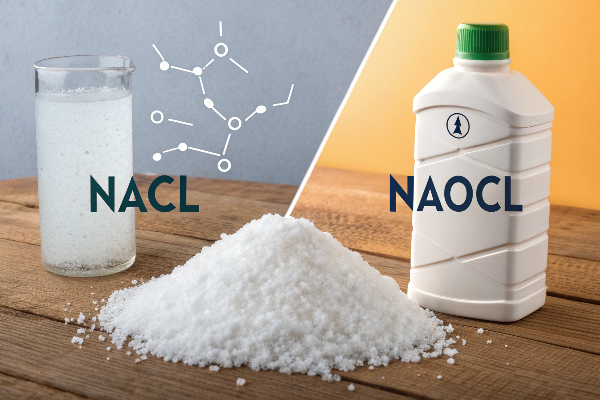Table salt shaker next to a bottle of bleach with a large X mark between them