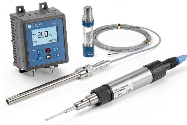Industrial pH and temperature sensors in use